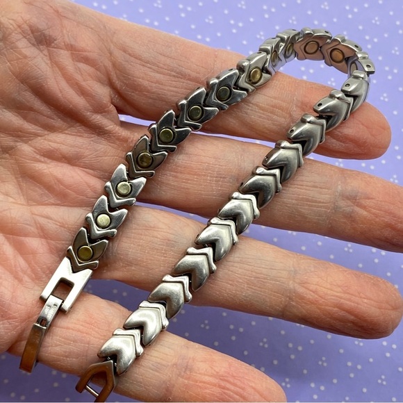 Magnetic Therapy Stainless Steel Bracelet Chevron Design Gender Neutral - Picture 3 of 8